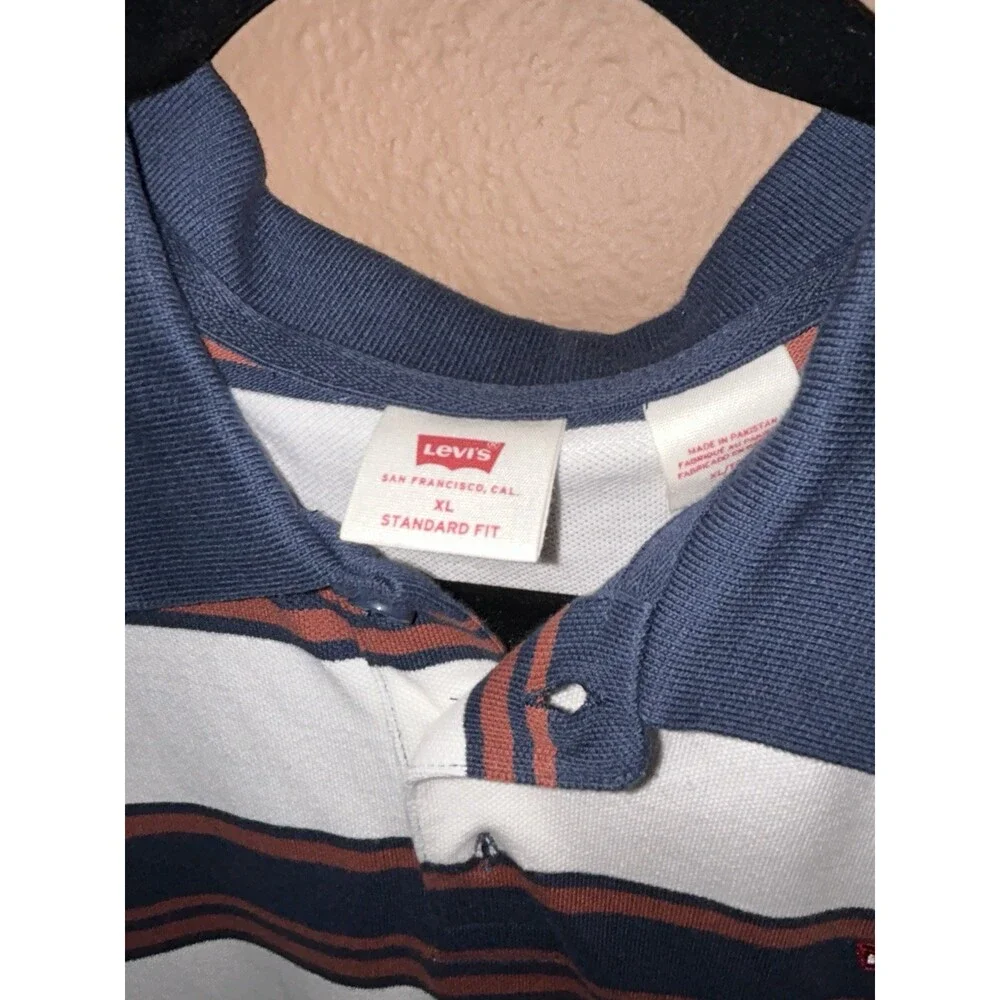 Vintage Levis Polo Shirt Mens Large Burgundy Striped JeansWear Western Retro